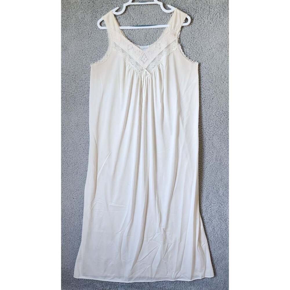 Vtg Lorraine Sleeveless Lace V Neck Full Length Nightgown Silky Satin Nylon Sz M